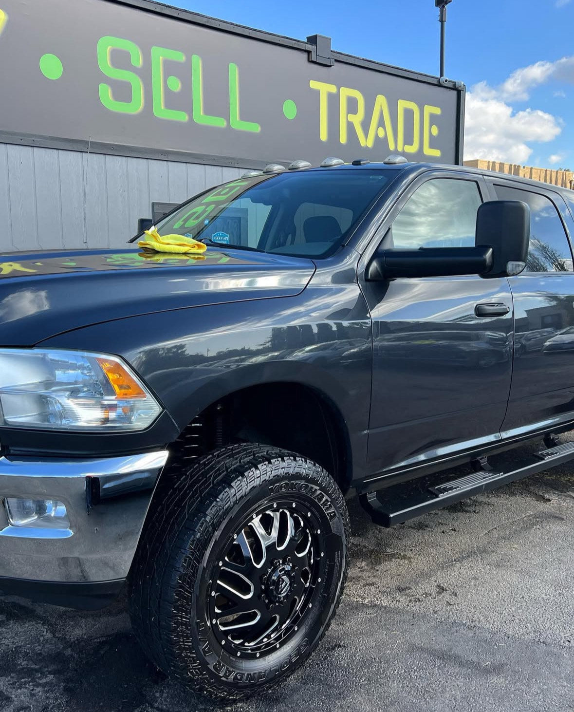Black pickup truck.